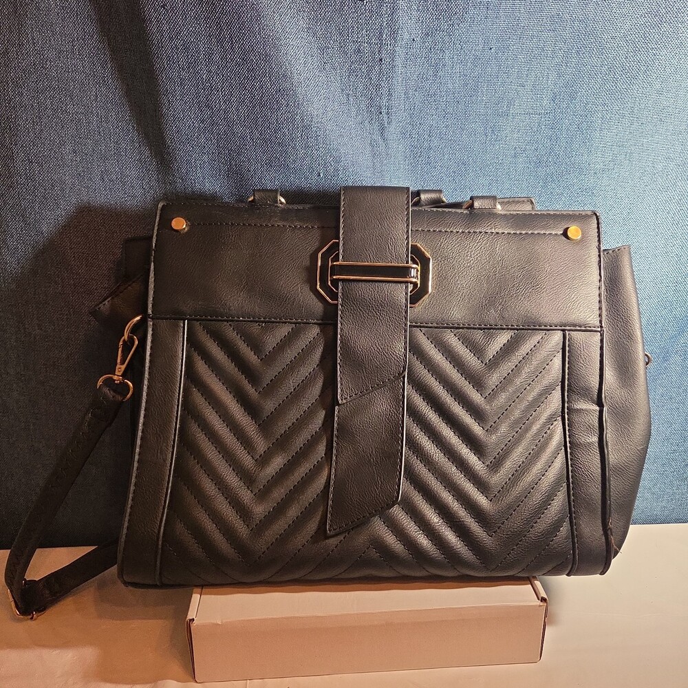 Satchel Chevron Quilted Faux Leather Purse Tote Classic Vibe - Picture 1 of 16